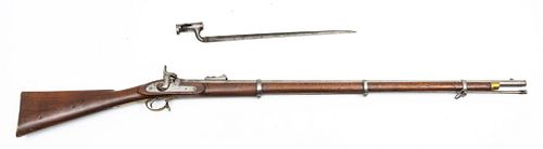 BRITISH PATTERN 1853 ENFIELD PERCUSSION CAP RIFLE AND BAYONET, C. 1862, TWO PIECES, L 38" (BARREL) 