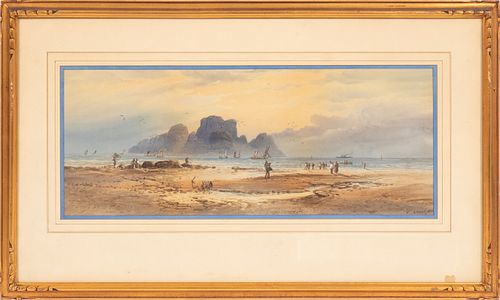 EDWARD NEVIL 1894 'LOW TIDE, BEACH SCENE CATCH OF THE DAY' H 8" W 20" 