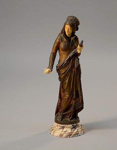 A. Carrier-Belleuse (Fr. 1824-1887) "The Spinner" bronze & ivory figure