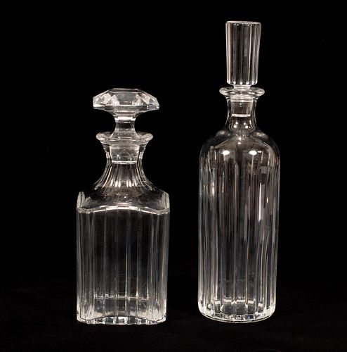BACCARAT "HARMONIE" CRYSTAL WINE DECANTERS, TWO H 9", 12" 