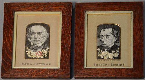 Pair of silk Stevensgraphs in original oak frames