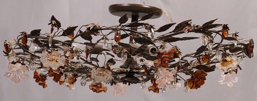 METAL AND GLASS CEILING LIGHT, GLASS FLOWERS DIA 36" 