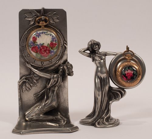 ELECTRO PLATE POCKET WATCH HOLDERS, TWO H 6", 4" 