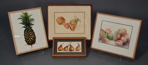 Four original watercolors of fruit