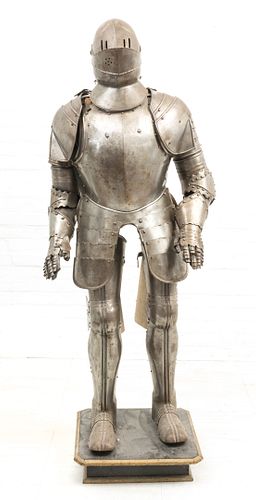 ENGLISH FULL BODY STEEL SUIT OF ARMOR, 19TH C. H 63", W 28", D 16" 