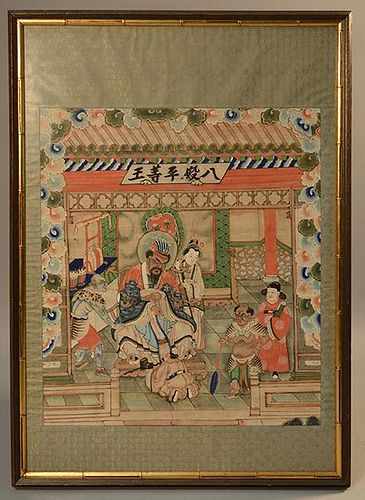 Chinese 19th C. watercolor and gouache on paper of court scene