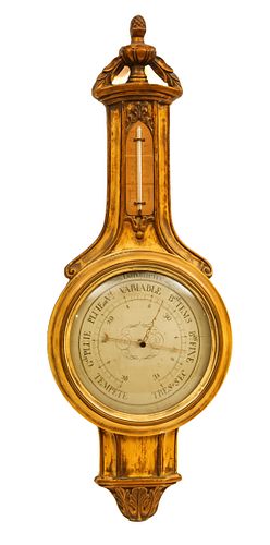 P.F. BOLLENBACH, BAROMETER-THERMOMETER, C. 1920, H 40", W 15" 