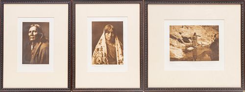 EDWARD SHERIFF CURTIS (AMERICAN, 1868-1952) PHOTOGRAVURES ON WOVE PAPER, 3 PCS, H 6.75"-8.75"