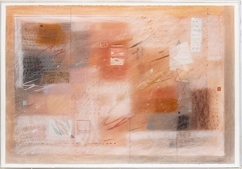 SHERRY SCHRUT, B 1927, PASTEL ON PAPER, H 30" W 44" ABSTRACT ON PAPER 