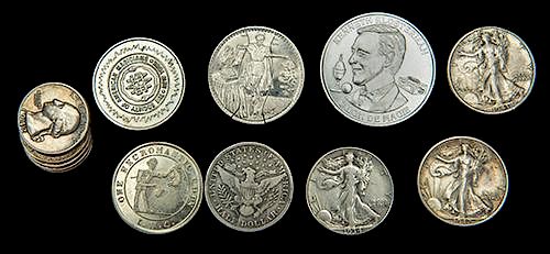 Group of Vintage Magician's Silver Coins and Tokens