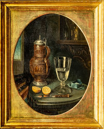 CARL LORENZ, VIENNA, OIL ON CANVAS 1887 H 29.25" W 22.5" STILL LIFE 