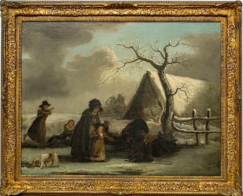 18TH C. ENGLISH  OIL ON CANVAS H 28" W 36" THE SKATING PARTY 