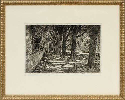 CHILDE HASSAM [AMERICAN 1859-1935] ETCHING, PLATE SIZE: H 7 7/16", W 11 15/16", "EAST HAMPTON" 