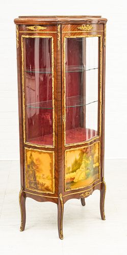  VERNIS MARTIN FRENCH STYLE CURIO CABINET C 1960 H 59" W 27" D 14" 