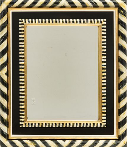MACKENZIE-CHILDS (CO.) (AMERICAN, 1983) BEVELED EDGE TANGO MIRROR WITH GOLD LEAF INNER MOLDING H 37" W 31" D 2.5" 
