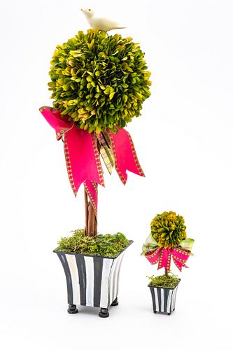 MACKENZIE-CHILDS (CO.) (AMERICAN, 1983) COURTLY STRIPE TOPIARY (2 PCS) H 8-22.5" DIA 2-5.5" 