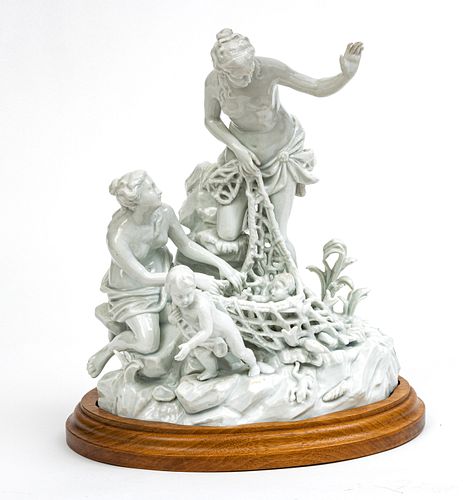 CAPODIMONTE BLANC DE CHINE PORCELAIN FIGURAL GROUP, LATE 19TH C., H 12 1/4", W 10", D 6", "THE CAPTURE OF THE TRITONS" 