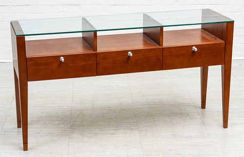 GLASS TOP CONSOLE TABLE H 28.75" L 54" D 16" 