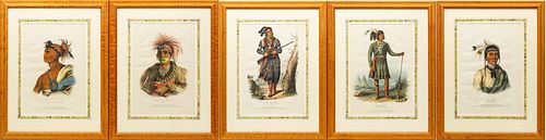 MCKENNEY & HALL STONE LITHOGRAPHS WITH COLOR, 5 PCS, H 16", W 10", HISTORY OF THE INDIAN TRIBES OF NORTH AMERICA 