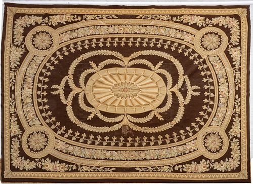 AUBSUSSON STYLE NEEDLEPOINT RUG, W 11' 7", D 8' 6"