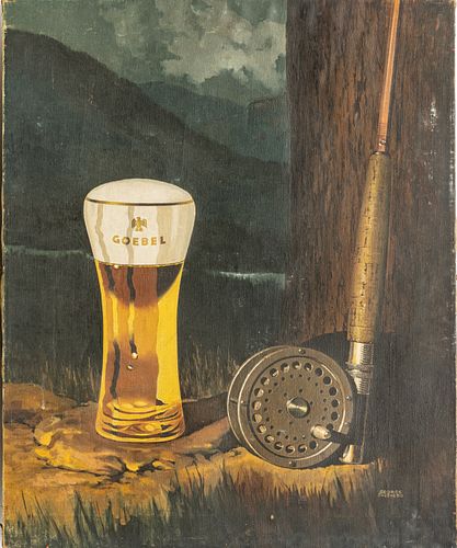 GEORGE SHEPHERD (MICHIGAN, 20TH C) OIL ON CANVAS, C. 1940, H 25", W 20", FLY FISHERMAN'S STILL LIFE 