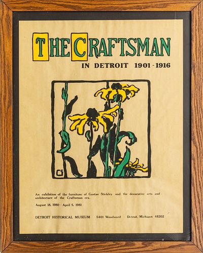 SCREENPRINT POSTER ON PAPER, H 32", W 24", "THE CRAFTSMAN IN DETROIT 1901-1916..." 