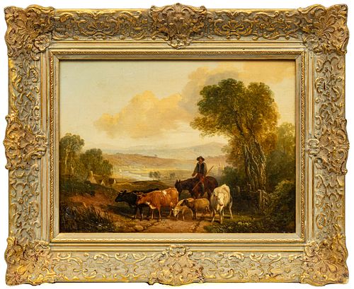 H. WILLIS, OIL ON CANVAS, MAN HORSEBACK WITH CATTLE, H 11" W 15" 