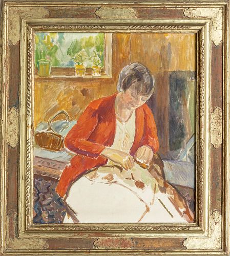 HENRY ROECKER, OIL ON CANVAS, H 30", W 25", "JULIA SEWING" 