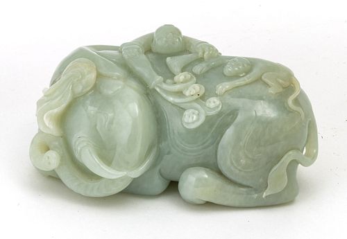 CHINESE CARVED JADE ELEPHANT, H 2.25", L 5" 