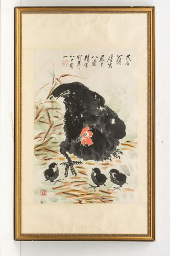 CHINESE WATERCOLOR AND INK  ON PAPER, 20TH CENTURY, H 26.5" W 17.5" 