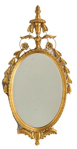 FRENCH GILT CARVED WOOD OVAL MIRROR H 49.5" W 25" D 3.25" 
