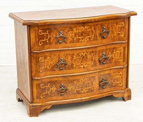 BOWFRONT CHEST OF DRAWERS, H 35", L 43", D 21"