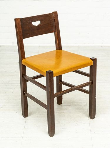 MISSION STYLE OAK & LEATHER SEAT CHAIR, H 28.5", W 16.5" 