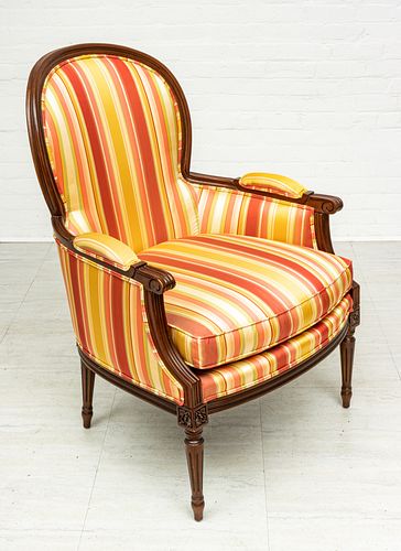 SHERRILL FURNITURE FRENCH STYLE WALNUT BERGERE CHAIR H 42" W 31" D 25" 