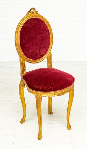 FRENCH STYLE CARVED GILT WOOD SIDE CHAIR H 39" W 15" D 17" 