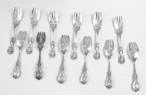 REED AND BARTON "FRANCIS I" STERLING SILVER SALAD FORKS, (12) L 6.2"  WGT 13.7 T.O 