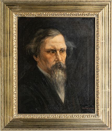 GEORGE INNESS JR., (AMERICAN 1854-1926) OIL ON CANVAS, H 21" W 17.25" PORTRAIT OF GEORGE INNESS SR. 