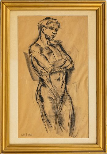 JULIA ROECKER, CHARCOAL ON PAPER, H 19", W 11", NUDE STUDY 