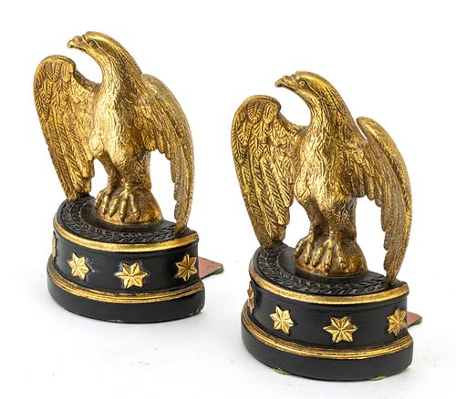 FEDERAL STYLE COMPOSITION BOOKENDS, H 8.5", W 5.5", EAGLES & STARS 