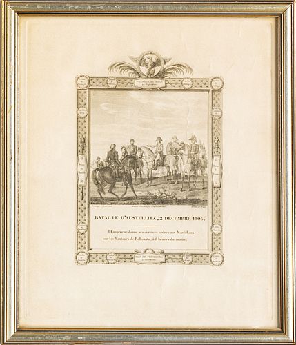 "THE BATTLE OF AUSTERLITZ" FRAMED PRINT ON PAPER, 19TH C., H 9 1/4", W 6 1/2" (IMAGE) 