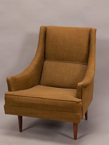 MID CENTURY SLOPE BACK ARM CHAIR H 35" W 27" 