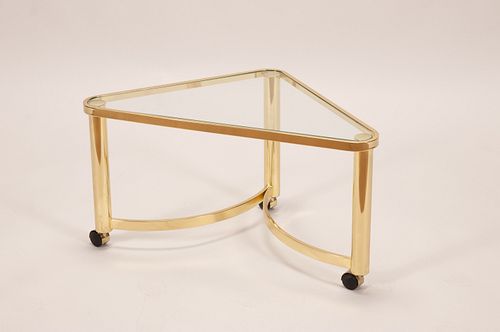 GLASS TOP TRIANGULAR TABLE. H 20" W 33" 