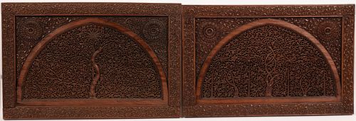 INDIAN CARVED WOOD PANELS, 19TH.C. PAIR H 17" W 25" EXCEPTIONAL CARVING 