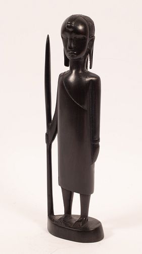AFRICAN STANDING FEMALE WARRIOR,  TEAKWOOD  1930'S H 11" W 3" 