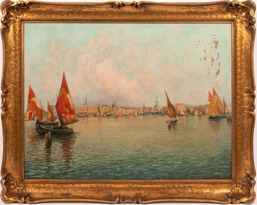 SIGNED OIL ON CANVAS, AS IS C. 1930, H 24" W 33" VENICE 