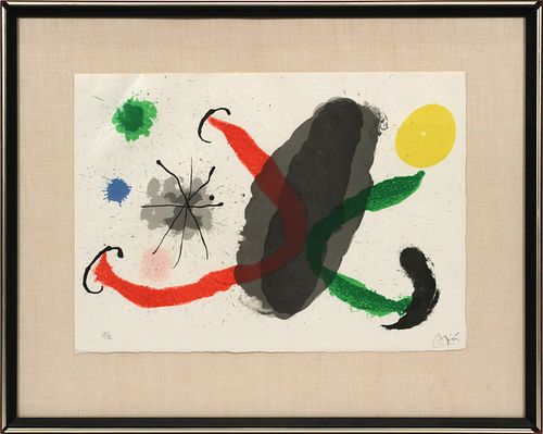 JOAN MIRO LITHOGRAPH IN COLORS, ON JAPAN PAPER 1967 H 14" W 19.5" ONE PLATE, FROM 'LE LÉZARD AUX PLUMES D'OR' 