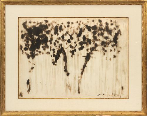 MILTON AVERY (AMERICAN, 1885–1965) INK WASH ON WOVE PAPER, 1958 H 17.25" W 23.5" TREES 