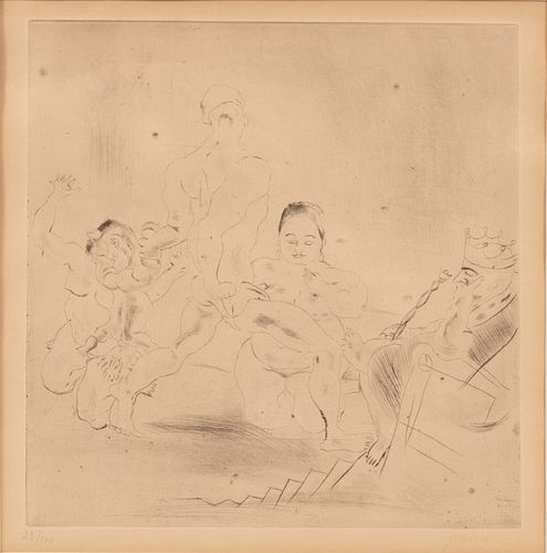 JULES PASCIN (FRENCH, 1885–1930) DRYPOINT, ON PAPER, 1925 H 10.5" W 10.25" THE JUDGEMENT OF SOLOMON 