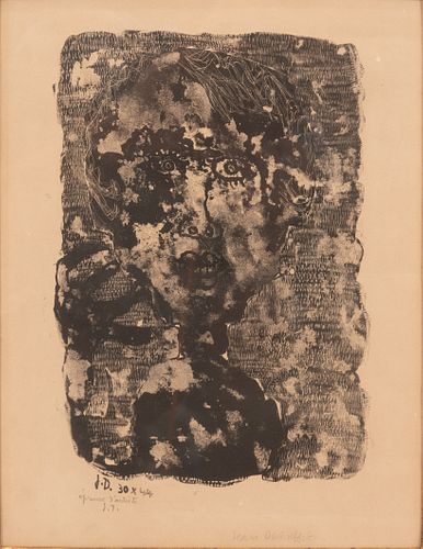 JEAN DUBUFFET (FRENCH, 1901–1985) LITHOGRAPH, ON WOVE PAPER H 10" W 6.875" PORTRAIT 