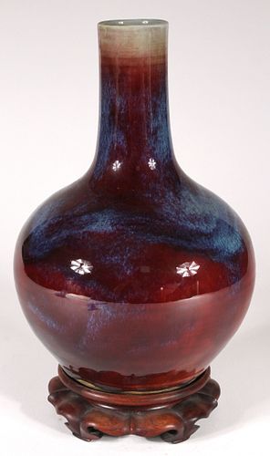 CHINESE COPPER RED PORCELAIN BOTTLE VASE QING DYNASTY, 18TH/19TH CENTURY H 12" DIA 8.5" 
